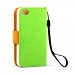 Wholesale iPhone 4S / 4 Anti-Slip Flip Leather Wallet Case with Stand (Green-Orange)